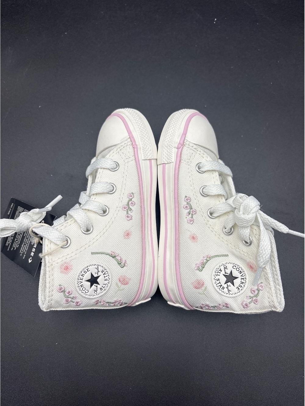 Converse Kids' White and Pink Floral Embroidered High Top 7